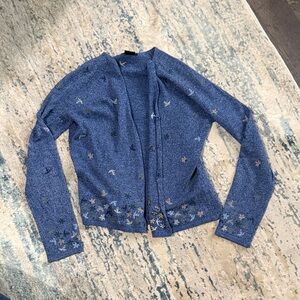 Blue Women's Sweater with Floral Embroidery